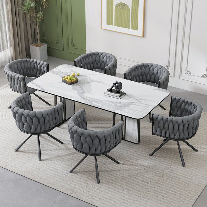 Chaises de salle a manger pivotantes Amelia en velours avec revetement capitonne et pieds en metal, lot de 6, gris