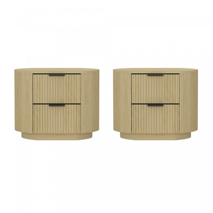Table de nuit moderne Olivia Manhattan 27\" en chene naturel (2 tiroirs) - Lot de 2
