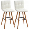 HOMCOM Bar Stool Set of 2 Upholstered Kitchen Stool w/ Wood Legs, White