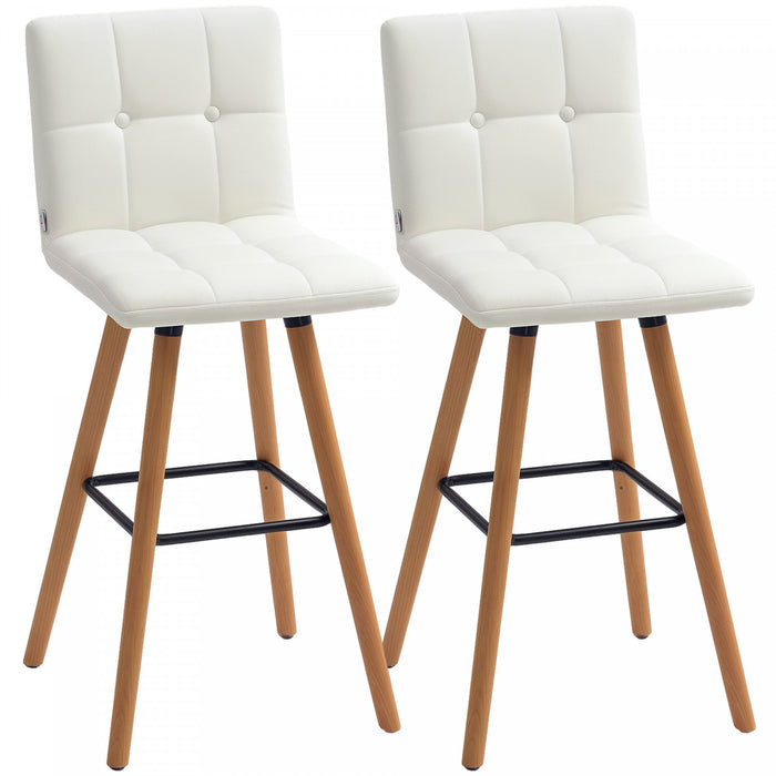 HOMCOM Lot de 2 tabourets de bar rembourres avec pieds en bois, Blanc