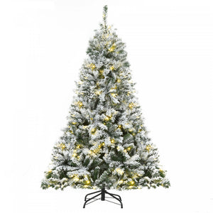 Homcom Arbre De Noel Artificiel Floque De Neige De 1.8 M Avec 928 Branches Et 250 Lumieres Led Blanc Chaud