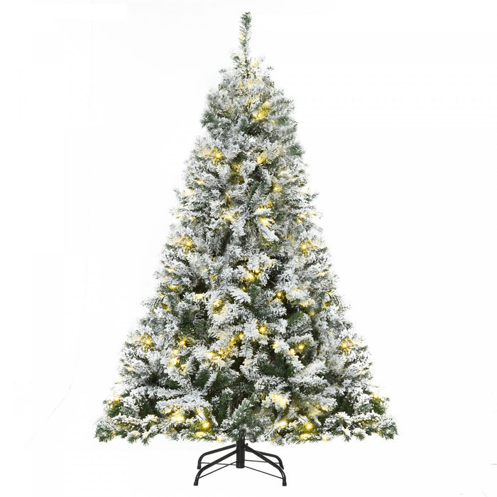 Homcom Arbre De Noel Artificiel Floque De Neige De 1.8 M Avec 928 Branches Et 250 Lumieres Led Blanc Chaud
