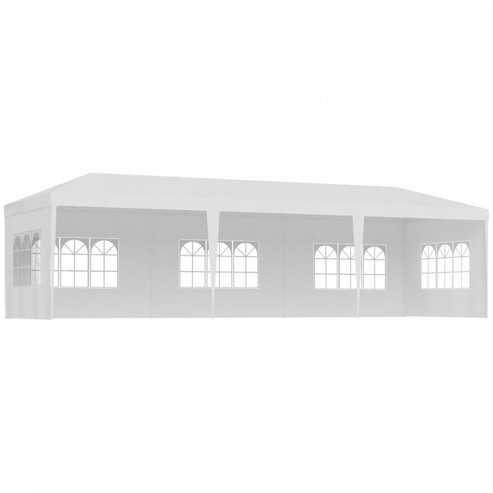 Tente De Fete Portable Outsunny 10 X 28 Pieds, Tonnelle De Fete De Mariage Pour Repas De Jardin Et Exterieur Avec 5 Parois Laterales Amovibles, Blanc