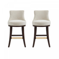  Tabouret de bar moderne Lucia en bois et tissu chenille naturel - Lot de 2