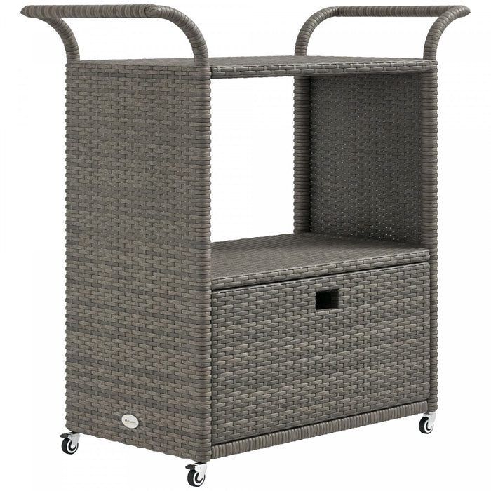 Outsunny Chariot de service de jardin avec etagere a 2 niveaux, gris