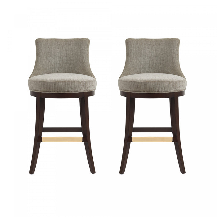Tabouret de bar moderne Lucia en bois et tissu chenille taupe - Lot de 2