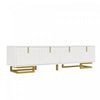 Aspect Meuble TV 63 po avec Portes Texturees et Pieds Dores, Blanc