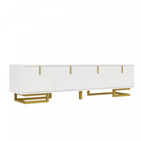 Aspect Meuble TV 63 po avec Portes Texturees et Pieds Dores, Blanc