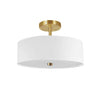 Plafonnier semi-affleuré Everly de Dainolite avec abat-jour blanc, fini laiton vieilli et 3 ampoules