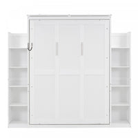  Aiden Lit escamotable Murphy avec etageres et eclairage LED, taille Full, blanc
