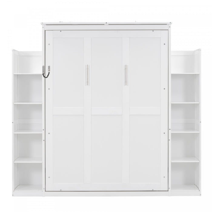 Aiden Lit escamotable Murphy avec etageres et eclairage LED, taille Full, blanc