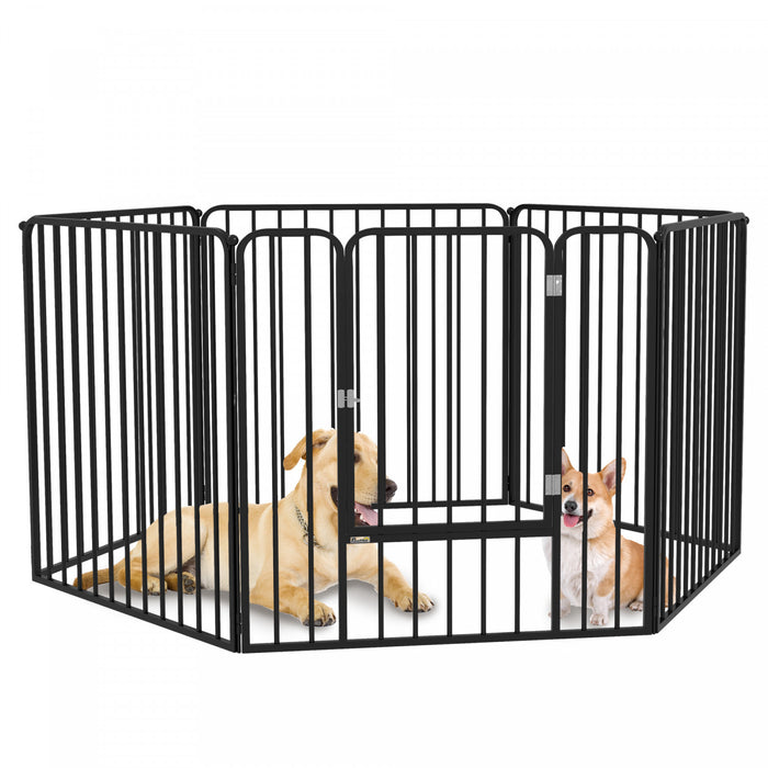 Pawhut Parc Pour Chien, 6 Panneaux De 31.5\" De Hauteur En Acier, Parc D'exercice Pour Chiots, Design Diy, Exterieur Interieur, Pour Petits Et Moyens Chiens.