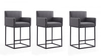  Tabouret de comptoir rembourre en metal gris style mid-century modern Ambassador - Lot de 3