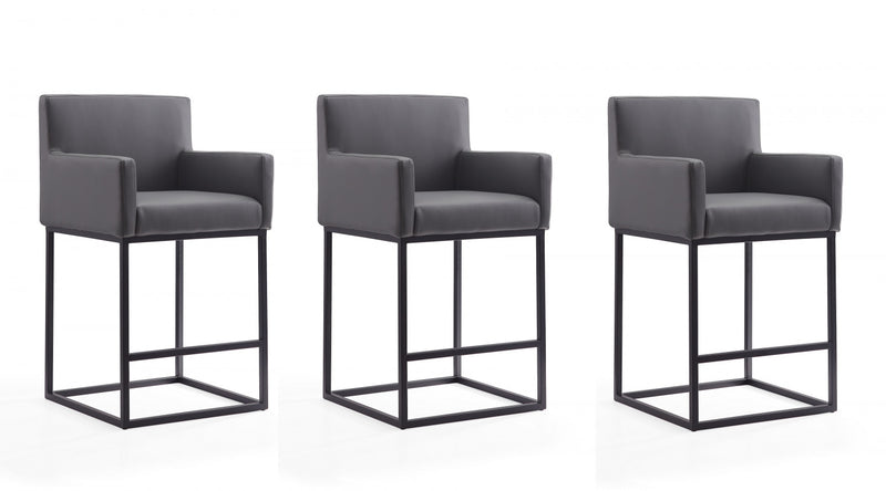 Tabouret de comptoir rembourre en metal gris style mid-century modern Ambassador - Lot de 3