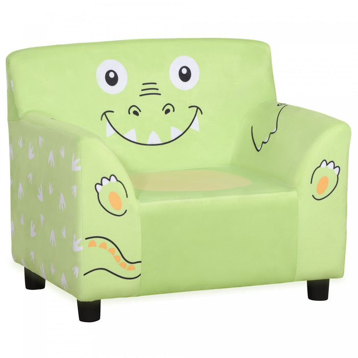 Qaba Fauteuil Enfant Design Grand Confort Avec Accoudoirs Assise Dossier Rembourres Revetement Velours Super Doux Avec Motif Mignon Pieds Pp Cadre Bois Eucalyptus Vert