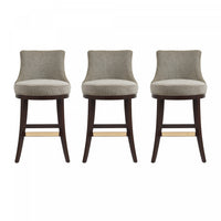 Tabouret de bar moderne Lucia en bois et chenille taupe, lot de 3