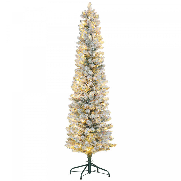 Homcom Arbre De Noel Artificiel Floque Enneige De 6 Pieds Avec Lumieres