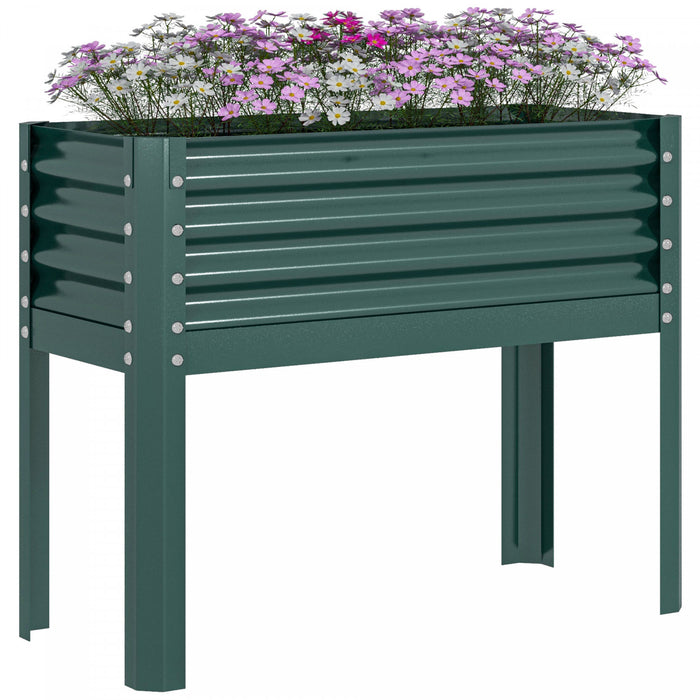 Outsunny Lit De Jardin Sureleve , Jardiniere Surelevee Galvanisee, Vert