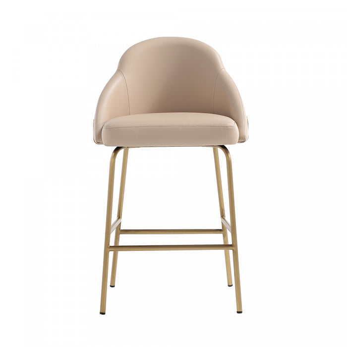 Tabouret de comptoir moderne Gracie en metal, rembourre, coloris beige et dore
