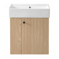  Camille Meuble de salle de bain flottant avec vasque en ceramique et rangement cote gauche, Naturel