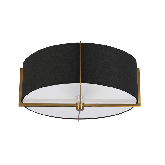 Plafonnier semi-affleuré Preston de Dainolite avec abat-jour noir, fini laiton vieilli et 3 ampoules