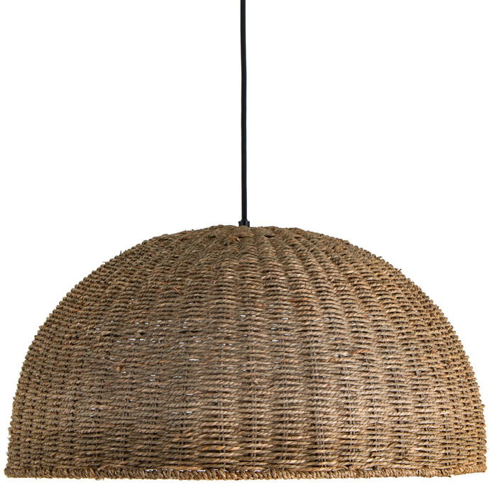 Grand luminaire suspendu Pourel  de Dainolite avec abat-jour naturel, fini noir mat et 3 ampoules