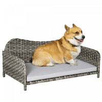 Pawhut Canape Pour Animaux En Rotin, Lit Sureleve En Osier Pour Chien, Canape Chien Chat, Coussin Do