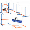 PawHut Equipement d'Agilite pour Chiens, Kit de Debutant 5PCS avec Piquets de Slalom, Haies Reglables, Anneau de Saut, Zone de Pause, Bol et Sac de Transport