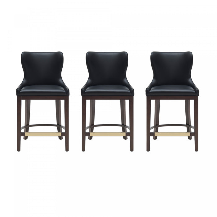 Tabouret de comptoir Blair moderne en bois et tissu, noir - Lot de 3