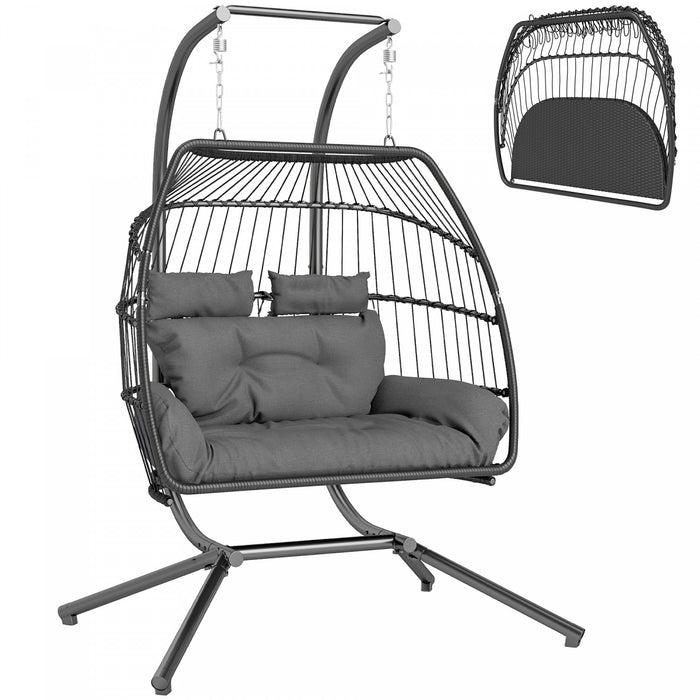 Outsunny Chaise double suspendue avec auvent, chaise hamac pliable, gris