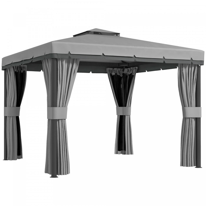 Outsunny Tonnelle De Patio 10' X 10' Avec Parois Laterales, Gris Clair