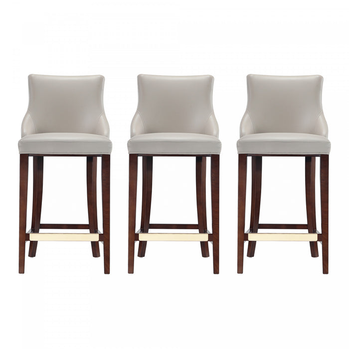 Tabouret de bar moderne en bois Shubert avec revetement en tissu gris clair - Lot de 3