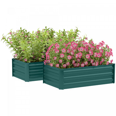 Outsunny Set Of 2 Raised Garden Beds, Galvanized Planter Box, Green