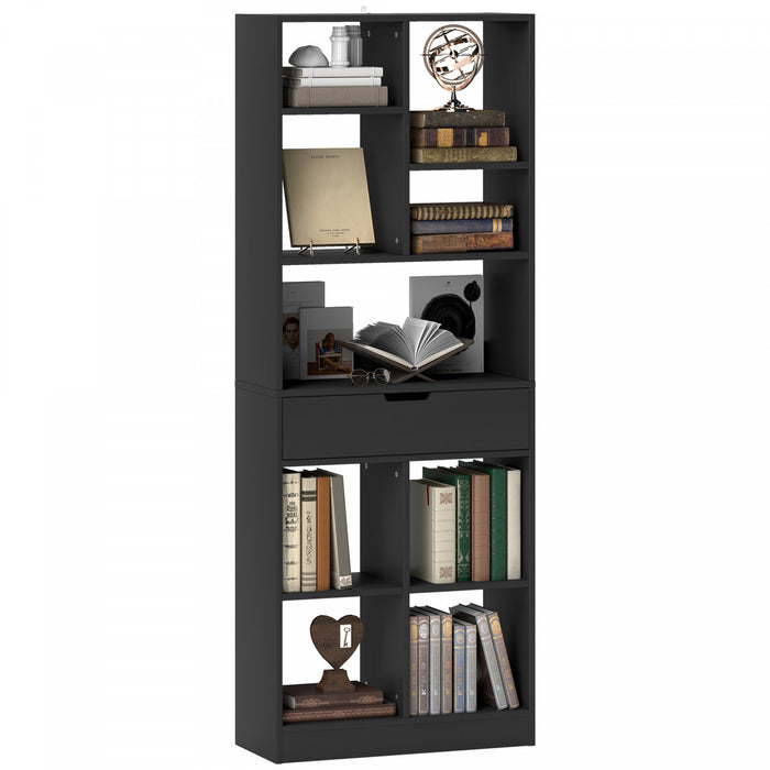 HOMCOM Bibliotheque haute avec tiroir pour bureau a domicile, noir