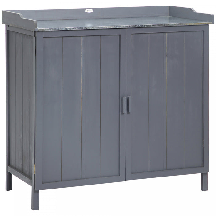 Outsunny Armoire De Rangement De Jardin, Table D'empotage D'exterieur, Gris