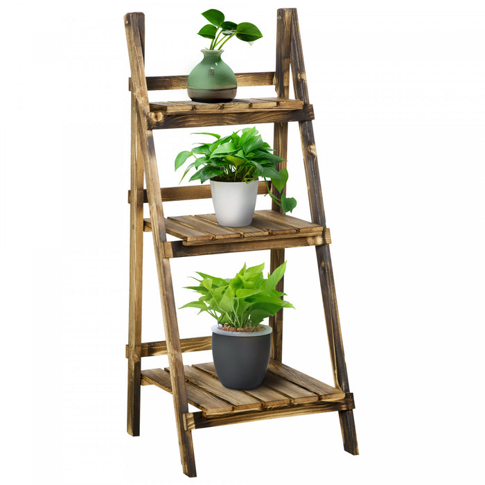 Outsunny - Support De Plantes Sureleve En Bois Rustique A 3 Niveaux, Avec Un Fond A Lattes Et Un Design Naturel Et Elegant, 16\" X 15\" X 37''