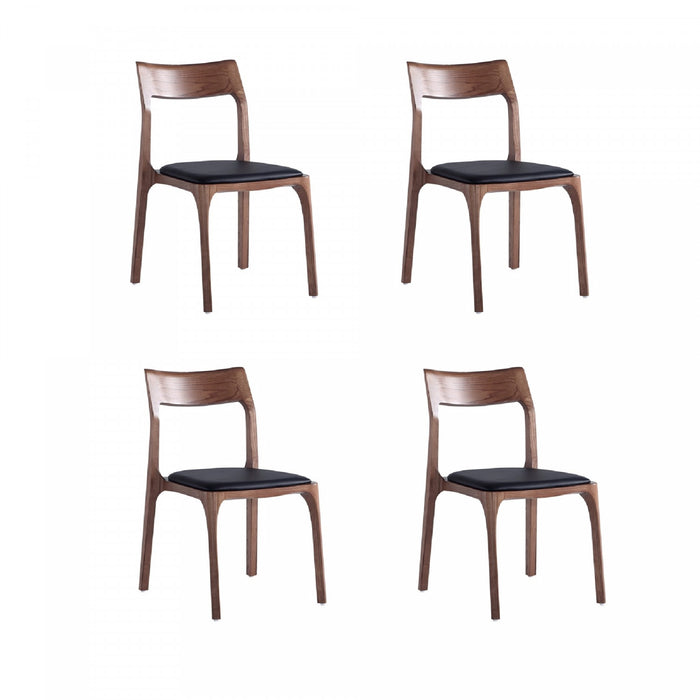 Chaise de salle a manger Moderne en bois et cuir vegetalien noir - Lot de 4