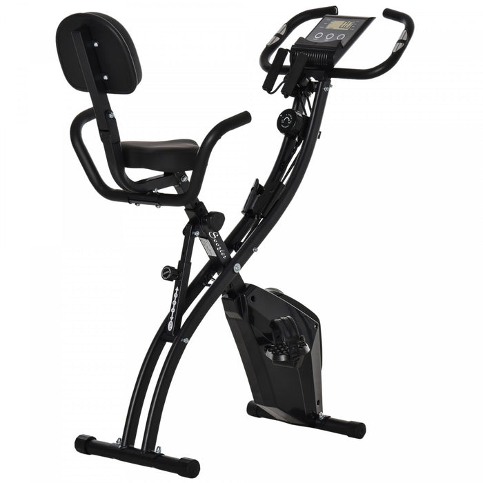 Soozier Velo D'exercice Droit 2 En 1 Stationnaire Pliable Magnetique Velo Couche Avec Bandes De Resistance Aux Bras Noir