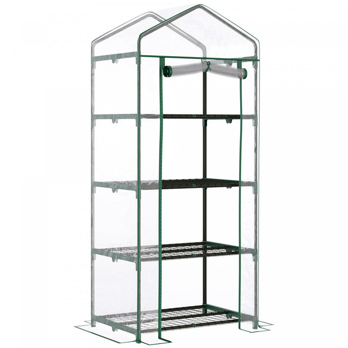 Outsunny Serre De Jardin Portative 28\" X 20\" X 63\" Avec Etageres A 4 Niveaux Serre Chaude Pour Plantes Et Fleurs D'exterieur, Cadre En Acier, Couverture En Pvc, Transparente