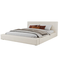 Lit plateforme rembourre Connor avec tete et pied de lit en lin, taille King, beige