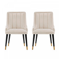 Chaise de salle a manger moderne en bois Eda avec revetement creme - Lot de 2