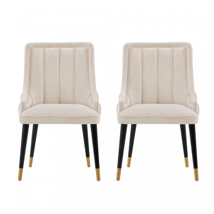 Chaise de salle a manger moderne en bois Eda avec revetement creme - Lot de 2
