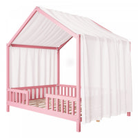 Paul Lit Montessori au sol avec baldaquin et barrieres hautes, Taille Double, Rose