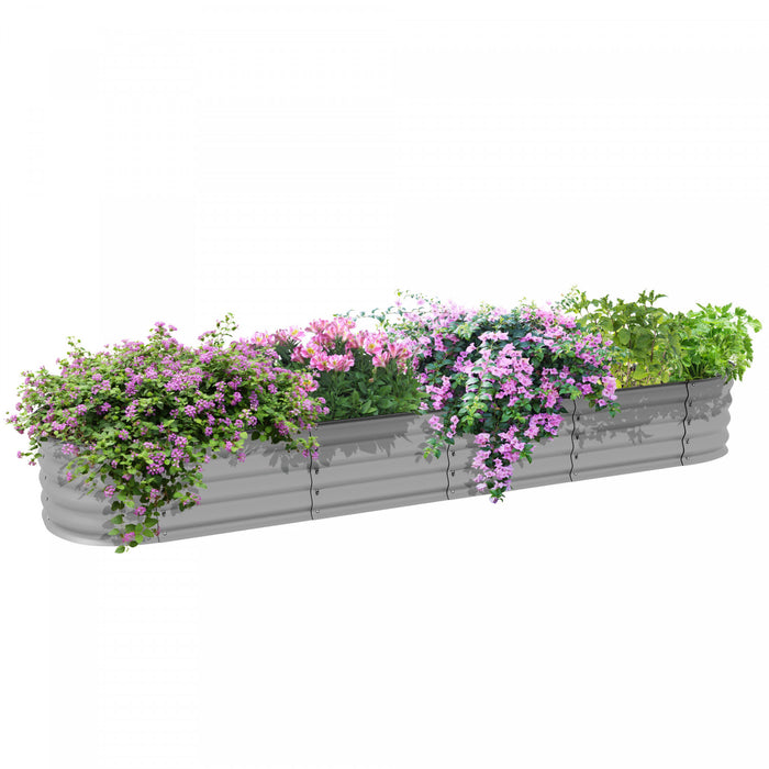 Outsunny Kit De Jardiniere Surelevee Galvanisee De 7.9' X 2' X 1'', Jardiniere Surelevee En Metal Avec Bordure De Securite, Pour Fleurs, Herbes, Plantes Grasses, Argente
