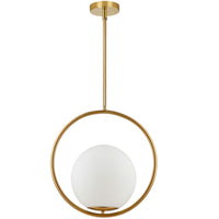 Luminaire suspendu Adrienna de Dainolite en verre blanc opale, avec fini laiton vieilli et 1 ampoule 15.75 po