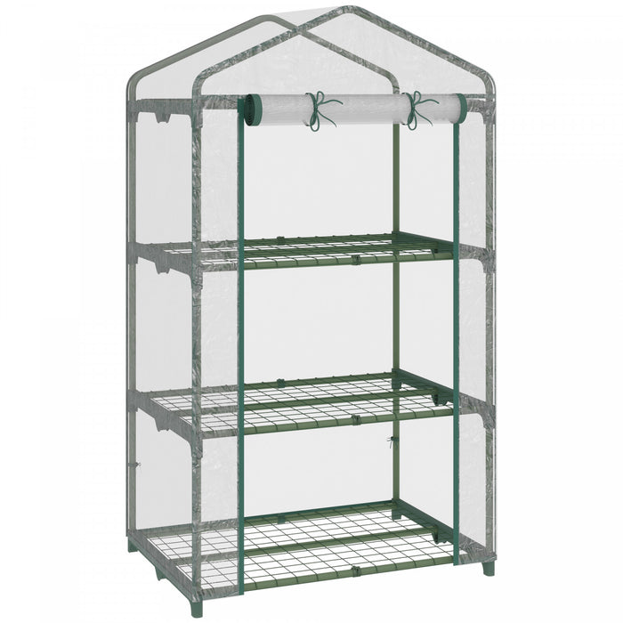 Outsunny Mini Serre De Jardin Serre Portable Pour Plantes Avec Porte Enroulable Et Etageres En Fil Metallique, 27\" X 19\" X 49\", Transparent