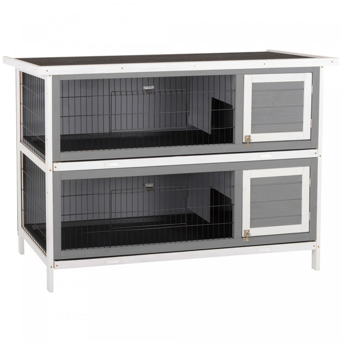 Pawhut Lapin Hutch Lapin Maison Pour Animaux De Compagnie Coop En Bois Run Habitat Volaille 2 Etages Avec Run Gris