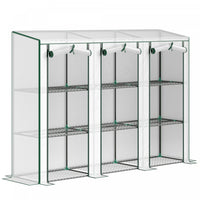 Outsunny Mini Serre Adossee Avec 3 Etageres, 3 Portes Enroulables, Blanc