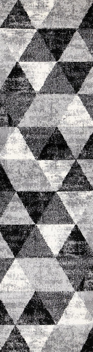 Tapis Covington triangle geometrique noir blanc gris vieilli, 2'0\" x 7'7\"