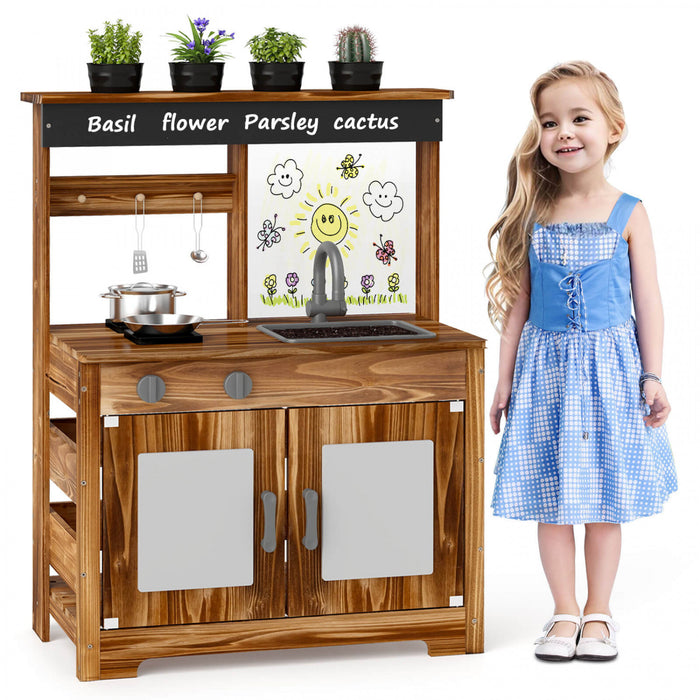 Ensemble De Cuisine De Boue Costway Pour Enfants Avec Robinet D'evier Amovible Double Poeles 4 Pots De Plantation